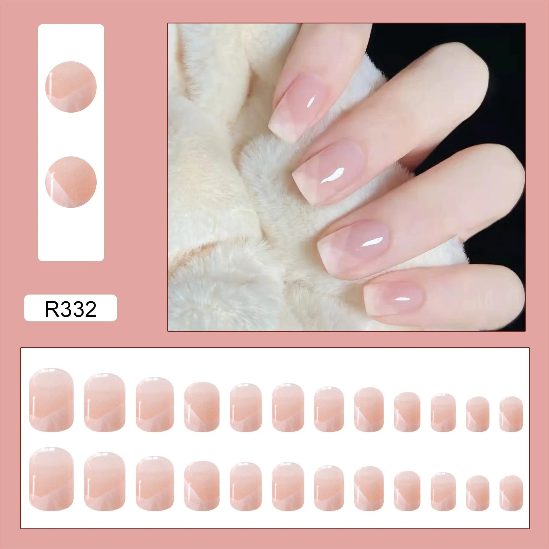 24Pcs/Box Charming Pink Flame Short Fake Nails press on Square Head Full Cover Detachable - Blade & Thread