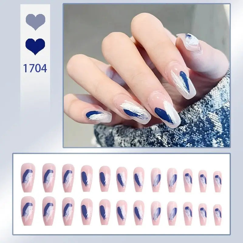 24Pcs/Box Charming Pink Flame Short Fake Nails press on Square Head Full Cover Detachable - Blade & Thread