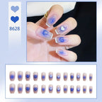 24Pcs/Box Charming Pink Flame Short Fake Nails press on Square Head Full Cover Detachable nowadaysfashion