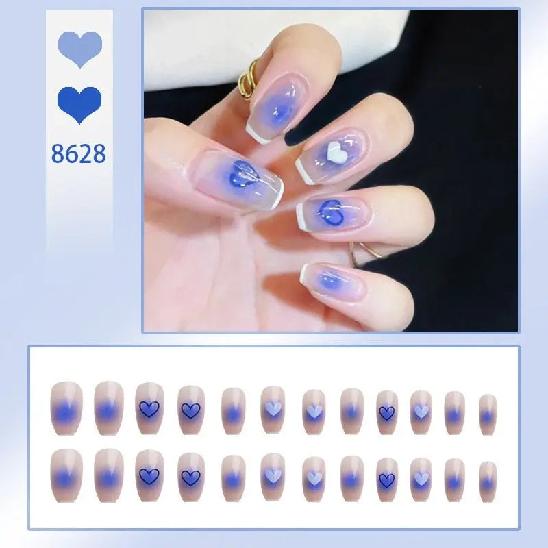 24Pcs/Box Charming Pink Flame Short Fake Nails press on Square Head Full Cover Detachable - Blade & Thread