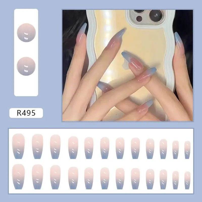 24Pcs/Box Charming Pink Flame Short Fake Nails press on Square Head Full Cover Detachable - Blade & Thread