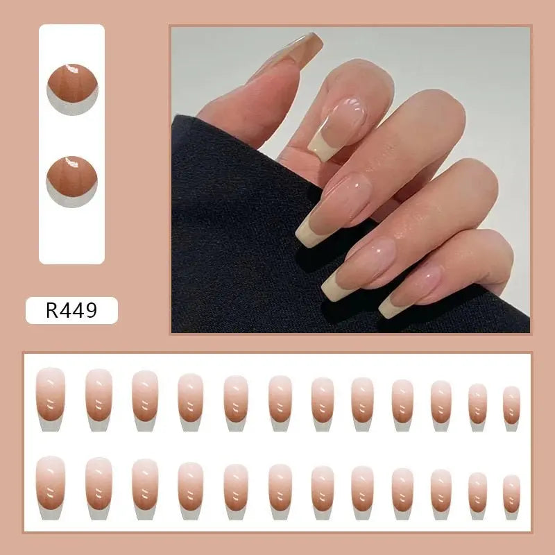 24Pcs/Box Charming Pink Flame Short Fake Nails press on Square Head Full Cover Detachable - Blade & Thread