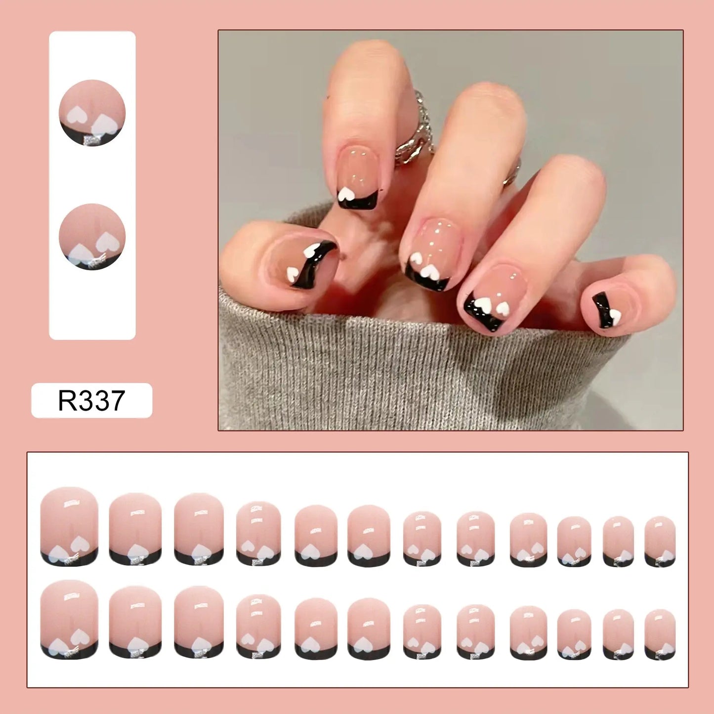 24Pcs/Box Charming Pink Flame Short Fake Nails press on Square Head Full Cover Detachable - Blade & Thread
