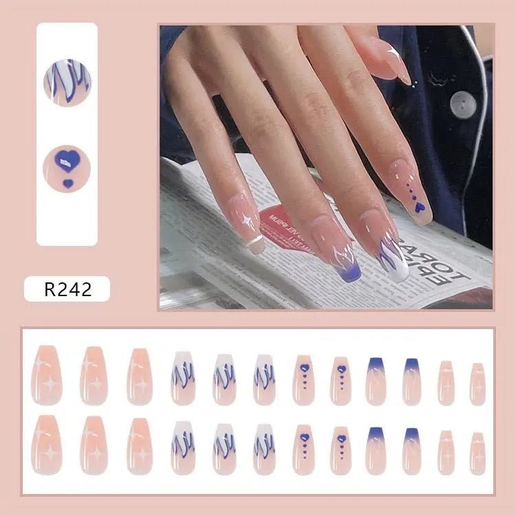 24Pcs/Box Charming Pink Flame Short Fake Nails press on Square Head Full Cover Detachable - Blade & Thread