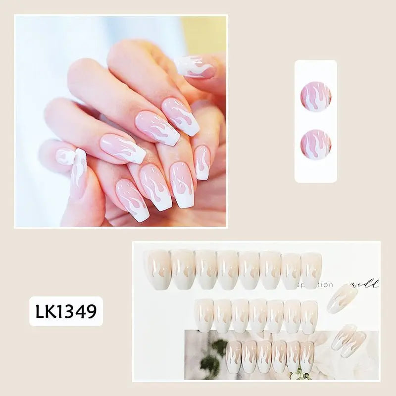 24Pcs/Box Charming Pink Flame Short Fake Nails press on Square Head Full Cover Detachable nowadaysfashion