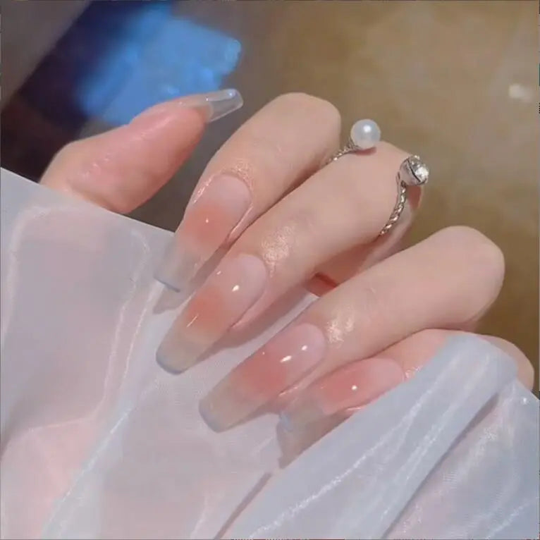 24Pcs/Box Charming Pink Flame Short Fake Nails press on Square Head Full Cover Detachable - Blade & Thread