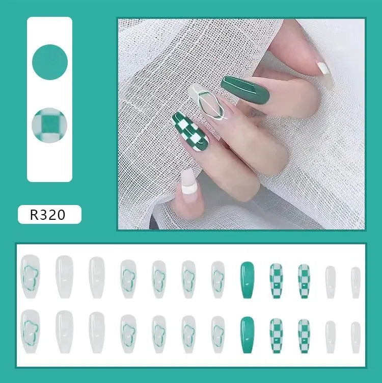 24Pcs/Box Charming Pink Flame Short Fake Nails press on Square Head Full Cover Detachable - Blade & Thread