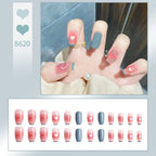 24Pcs/Box Charming Pink Flame Short Fake Nails press on Square Head Full Cover Detachable nowadaysfashion