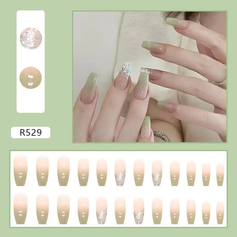 24Pcs/Box Charming Pink Flame Short Fake Nails press on Square Head Full Cover Detachable - Blade & Thread
