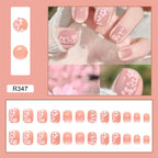 24Pcs/Box Charming Pink Flame Short Fake Nails press on Square Head Full Cover Detachable nowadaysfashion