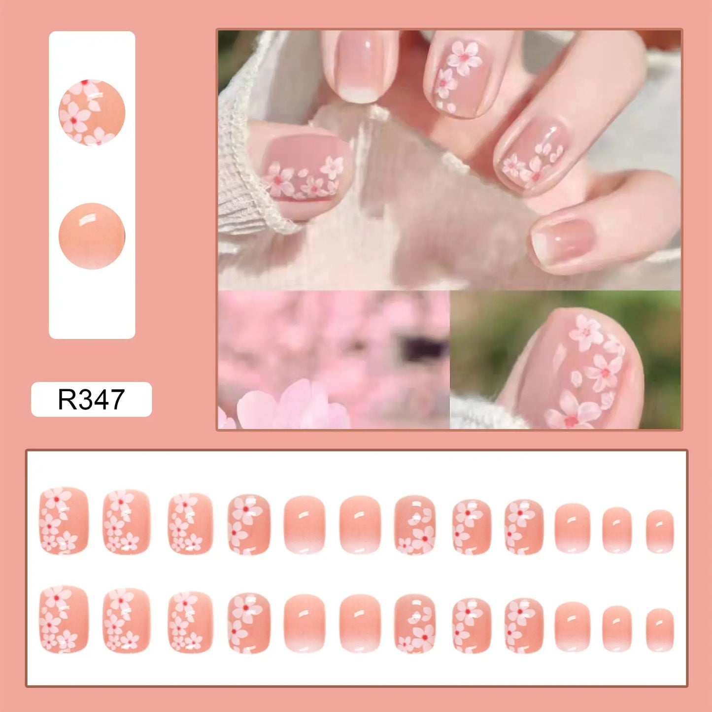 24Pcs/Box Charming Pink Flame Short Fake Nails press on Square Head Full Cover Detachable - Blade & Thread