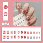 24Pcs/Box Charming Pink Flame Short Fake Nails press on Square Head Full Cover Detachable nowadaysfashion
