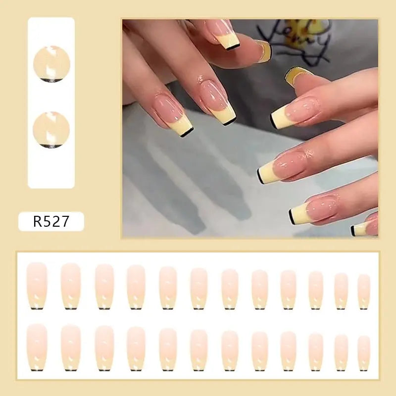 24Pcs/Box Charming Pink Flame Short Fake Nails press on Square Head Full Cover Detachable - Blade & Thread