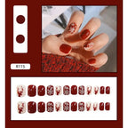 24Pcs/Box Charming Pink Flame Short Fake Nails press on Square Head Full Cover Detachable nowadaysfashion