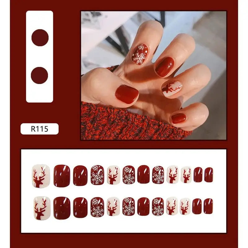 24Pcs/Box Charming Pink Flame Short Fake Nails press on Square Head Full Cover Detachable - Blade & Thread