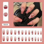 24Pcs/Box Charming Pink Flame Short Fake Nails press on Square Head Full Cover Detachable nowadaysfashion