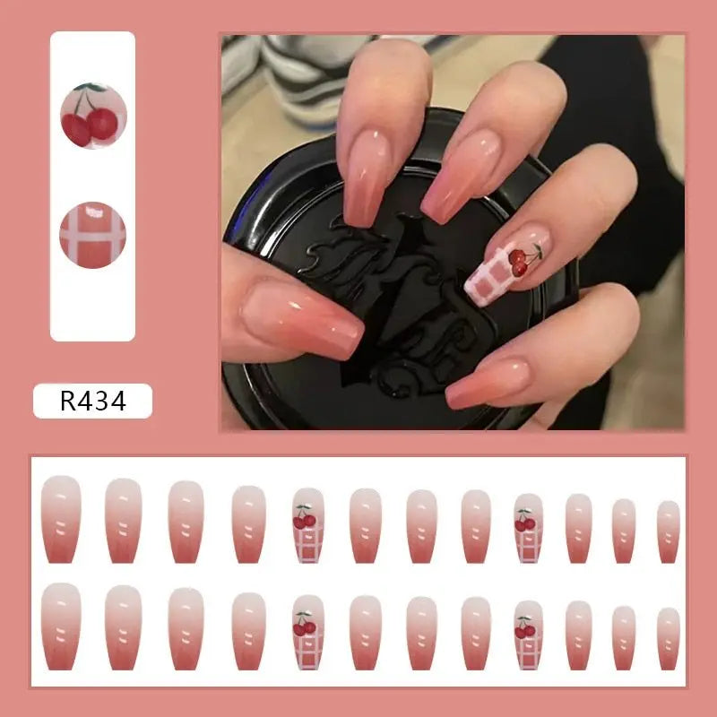24Pcs/Box Charming Pink Flame Short Fake Nails press on Square Head Full Cover Detachable - Blade & Thread