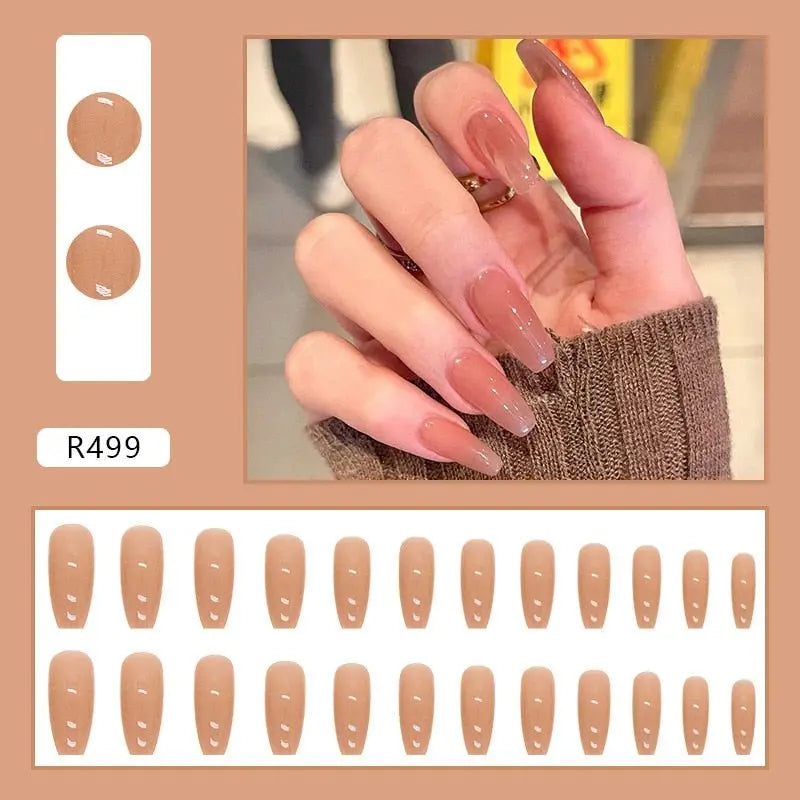 24Pcs/Box Charming Pink Flame Short Fake Nails press on Square Head Full Cover Detachable nowadaysfashion