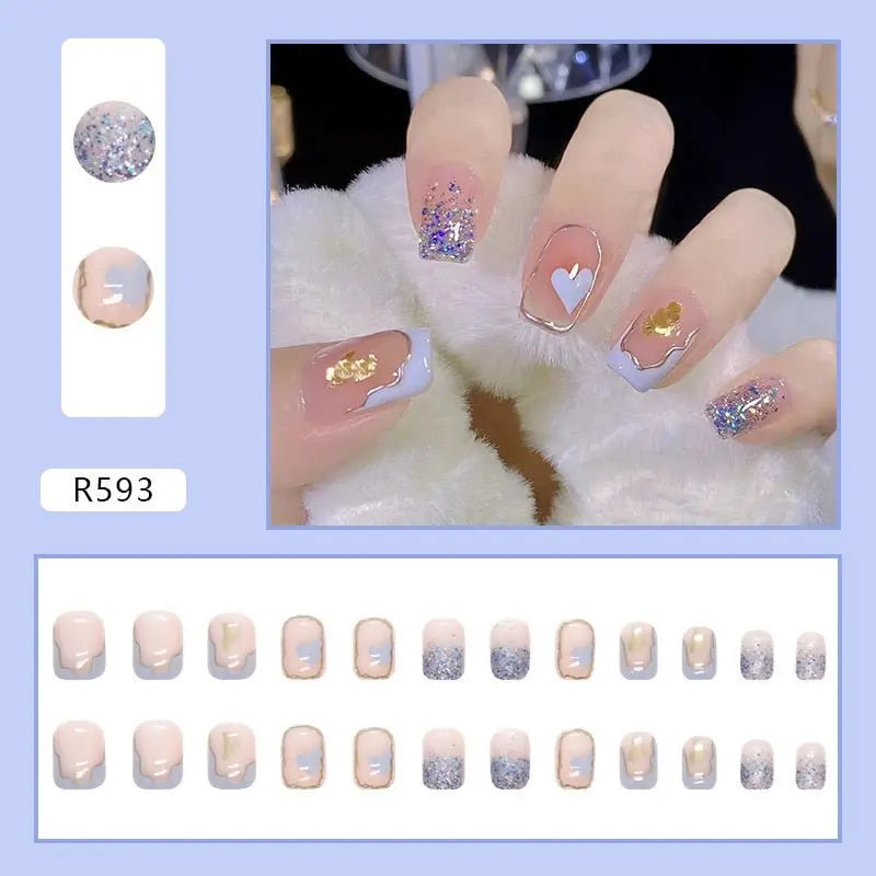 24Pcs/Box Charming Pink Flame Short Fake Nails press on Square Head Full Cover Detachable nowadaysfashion