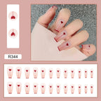 24Pcs/Box Charming Pink Flame Short Fake Nails press on Square Head Full Cover Detachable nowadaysfashion