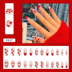 24Pcs/Box Charming Pink Flame Short Fake Nails press on Square Head Full Cover Detachable nowadaysfashion