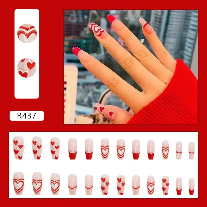 24Pcs/Box Charming Pink Flame Short Fake Nails press on Square Head Full Cover Detachable nowadaysfashion