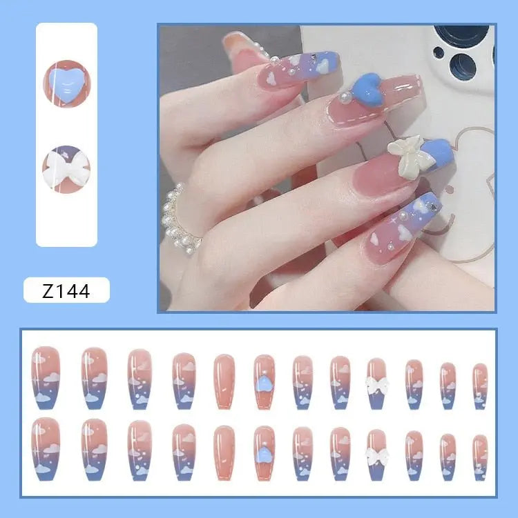 24Pcs/Box Charming Pink Flame Short Fake Nails press on Square Head Full Cover Detachable - Blade & Thread
