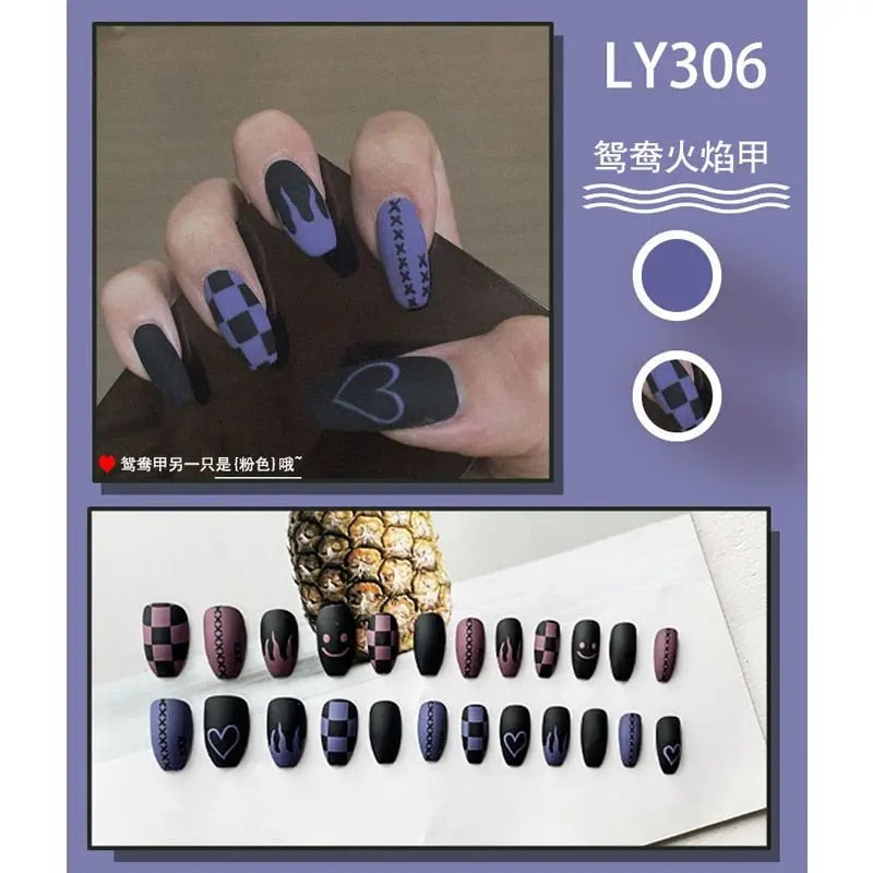 24Pcs/Box Charming Pink Flame Short Fake Nails press on Square Head Full Cover Detachable nowadaysfashion