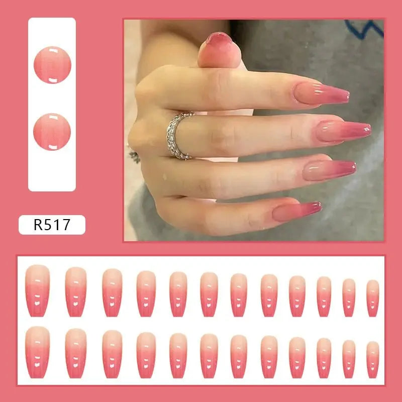 24Pcs/Box Charming Pink Flame Short Fake Nails press on Square Head Full Cover Detachable - Blade & Thread