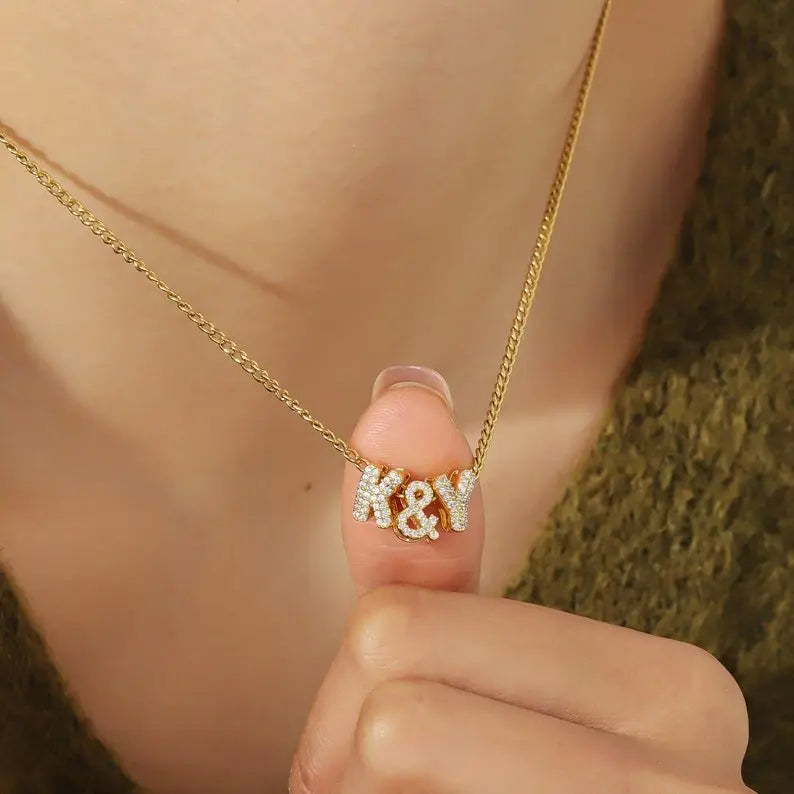 26 letter zircon pendant Personalized Name Necklace - Blade & Thread