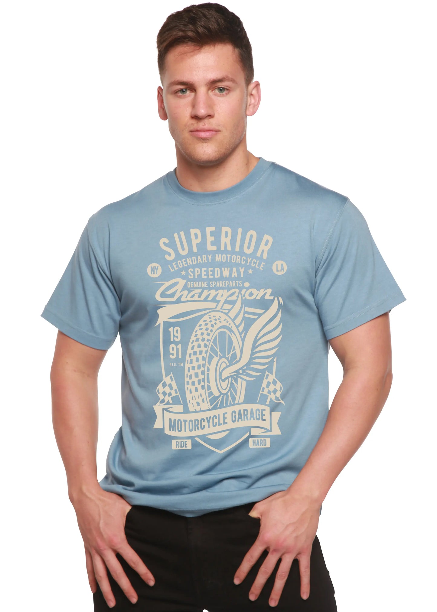 Superior Motorcycle Spun Bamboo® Men's Bamboo Viscose/Organic Cotton Short Sleeve Graphic T-Shirt Spun Bamboo