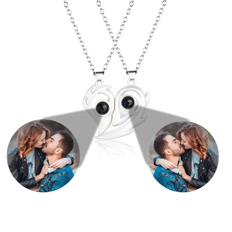 matching couples necklaces for Projection Photo Heart Magnetic Necklace nowadaysfashion