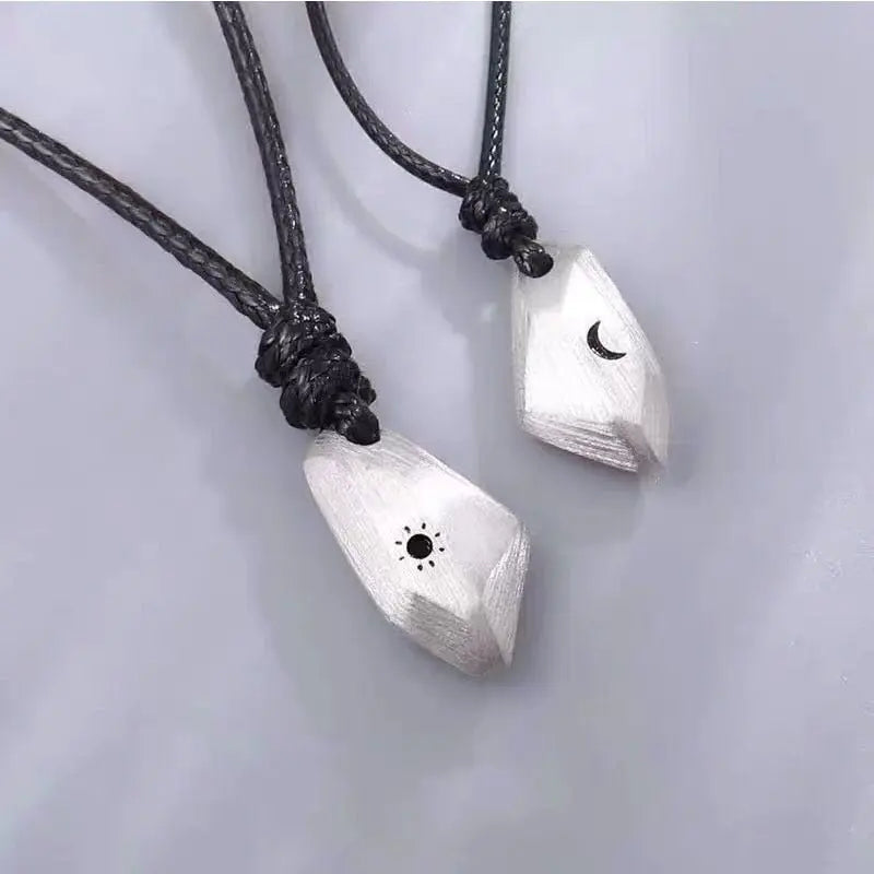 2Pcs Lovers Matching Friendship Faceted Sun Moon Pendant Couple Magnetic Necklace Jewelry - Blade & Thread