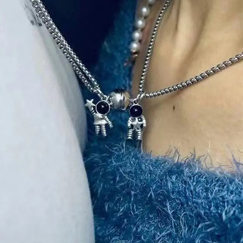 2Pcs Magnetic Couple Necklace Astronaut Pendant  Heart Star Choker Valentine's Day Gift nowadaysfashion