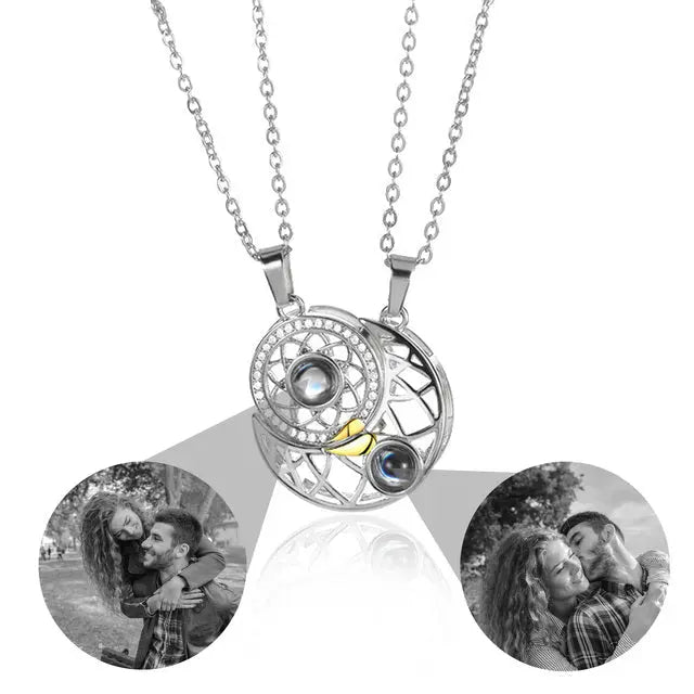 2pcs Personalized Sun Moon Couple Necklace Customized Photo Projection Pendant nowadaysfashion