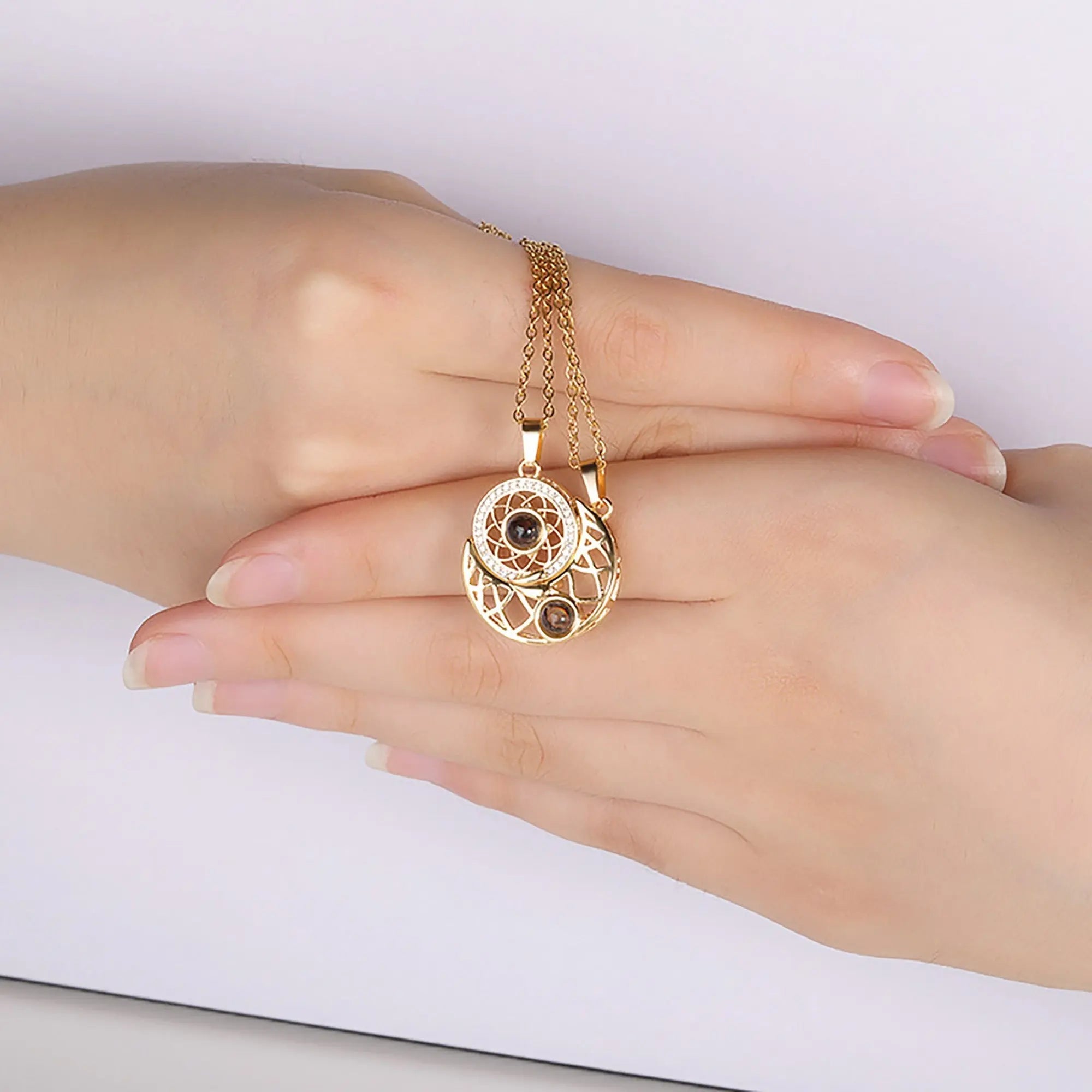 2pcs Personalized Sun Moon Couple Necklace Customized Photo Projection Pendant nowadaysfashion