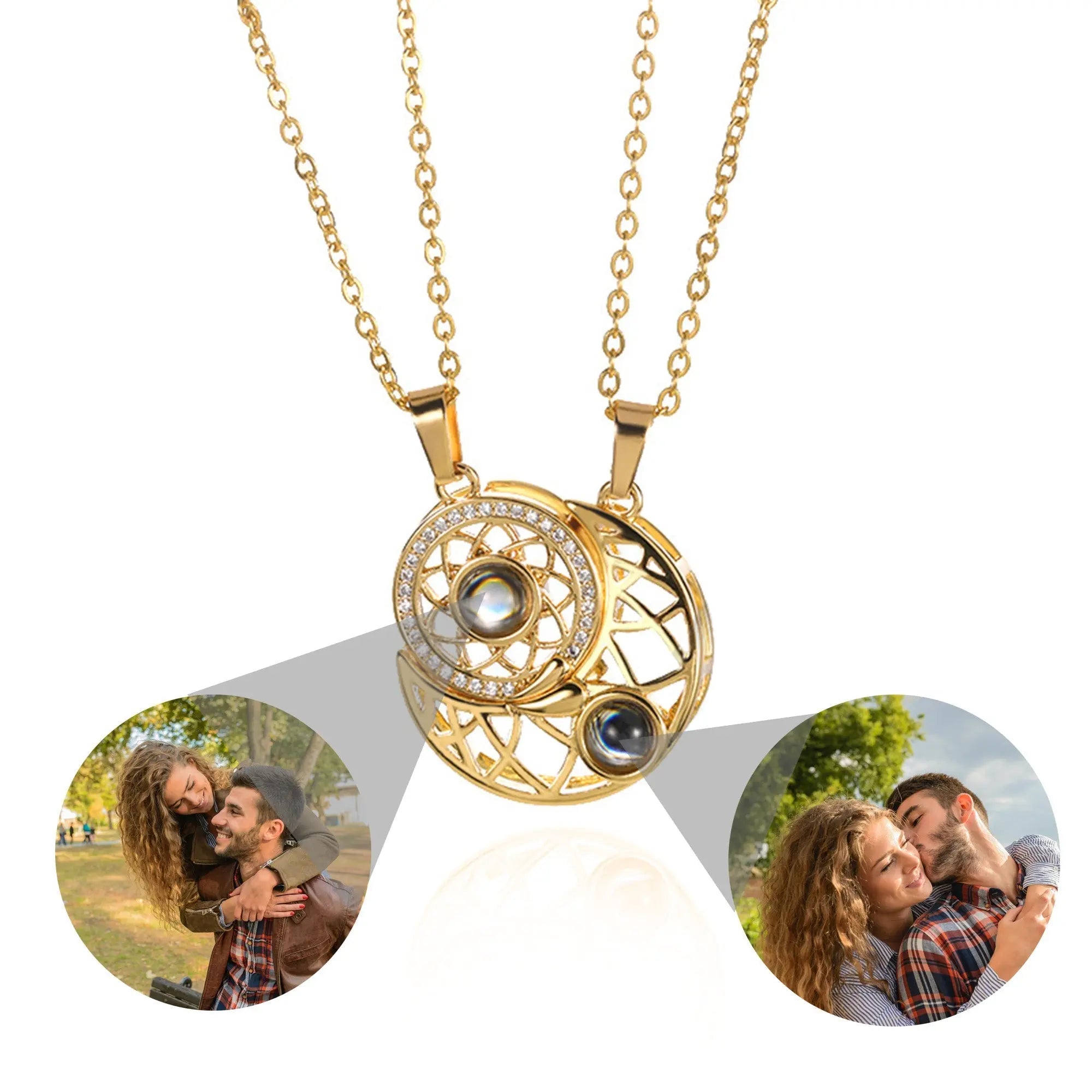 2pcs Personalized Sun Moon Couple Necklace Customized Photo Projection Pendant nowadaysfashion