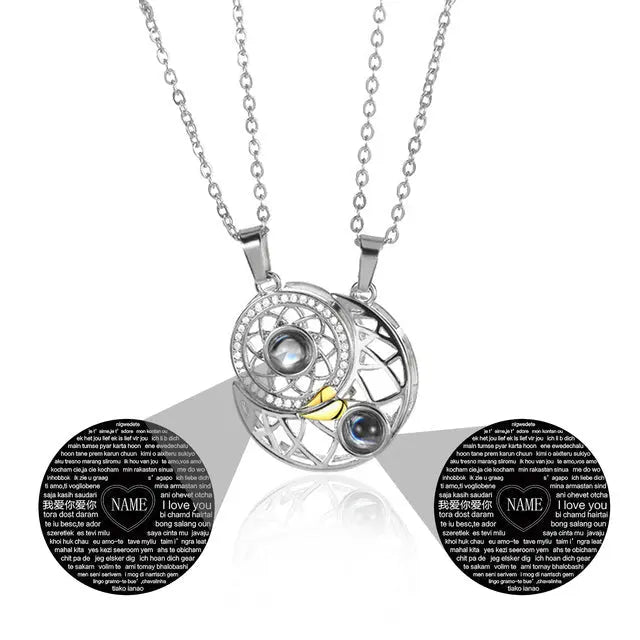 2pcs Personalized Sun Moon Couple Necklace Customized Photo Projection Pendant nowadaysfashion