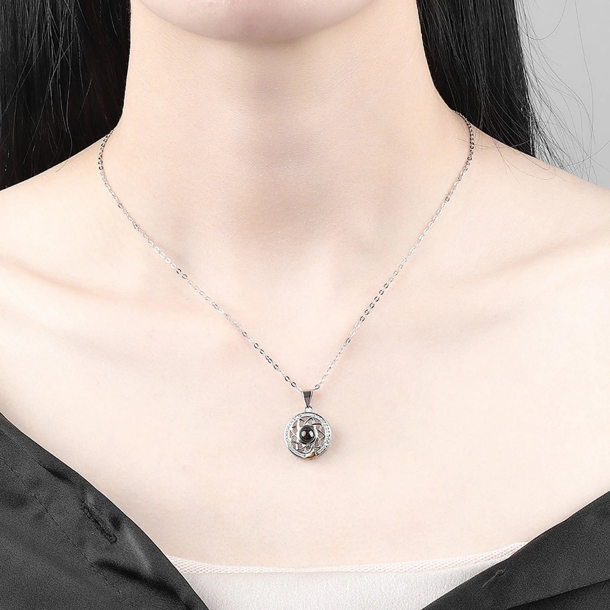 2pcs Personalized Sun Moon Couple Necklace Customized Photo Projection Pendant - Blade & Thread