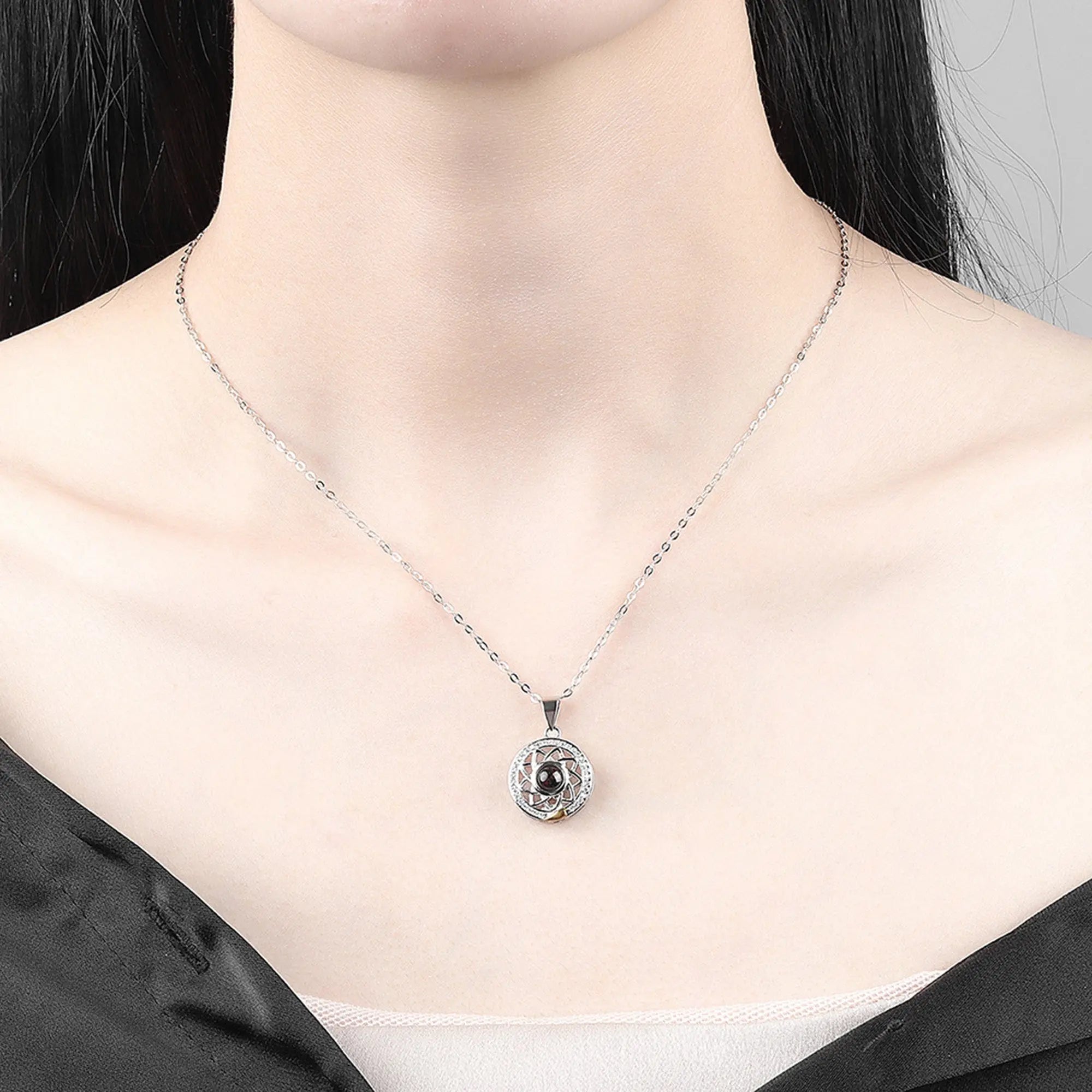 2pcs Personalized Sun Moon Couple Necklace Customized Photo Projection Pendant nowadaysfashion