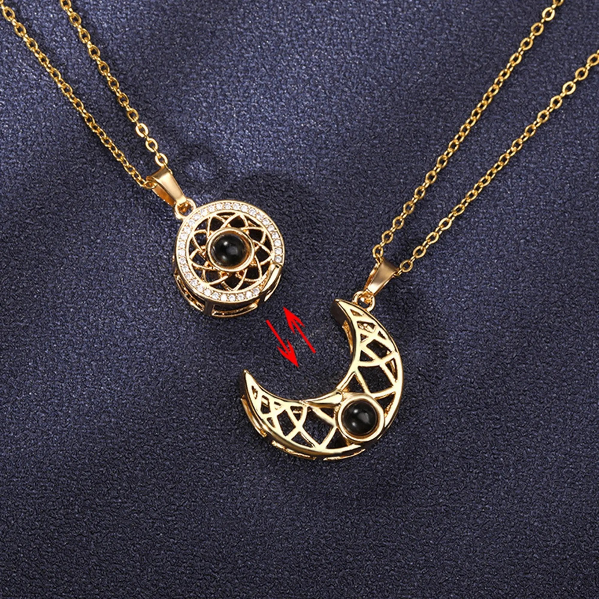 2pcs Personalized Sun Moon Couple Necklace Customized Photo Projection Pendant nowadaysfashion
