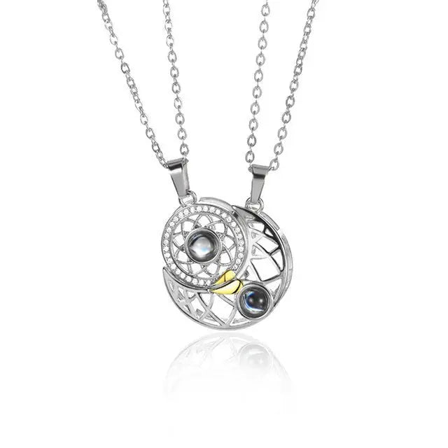 2pcs Personalized Sun Moon Couple Necklace Customized Photo Projection Pendant - Blade & Thread