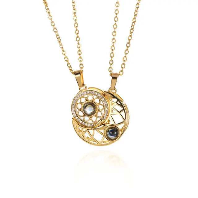 2pcs Personalized Sun Moon Couple Necklace Customized Photo Projection Pendant nowadaysfashion