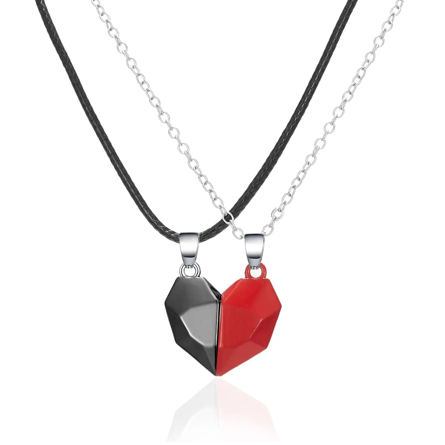 2Pcs Punk Heart Pendant Couple Necklace Lover Distance Faceted Magnetic Necklace nowadaysfashion