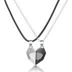 2Pcs Punk Heart Pendant Couple Necklace Lover Distance Faceted Magnetic Necklace nowadaysfashion