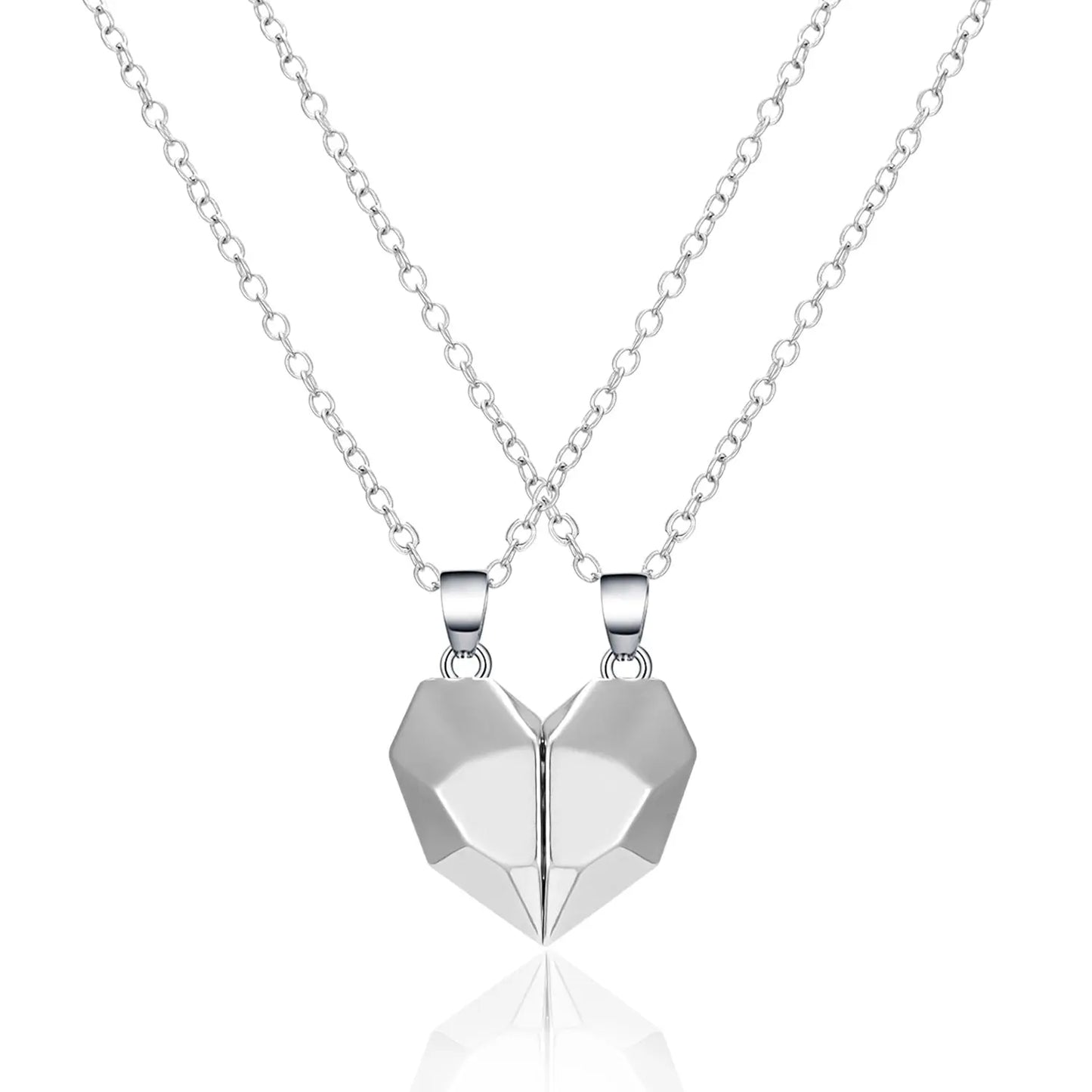 2Pcs Punk Heart Pendant Couple Necklace Lover Distance Faceted Magnetic Necklace - Blade & Thread