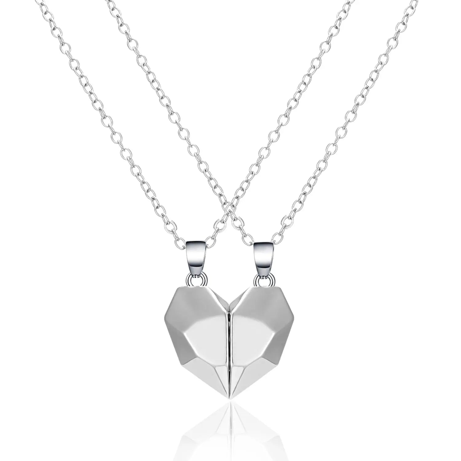 2Pcs Punk Heart Pendant Couple Necklace Lover Distance Faceted Magnetic Necklace nowadaysfashion