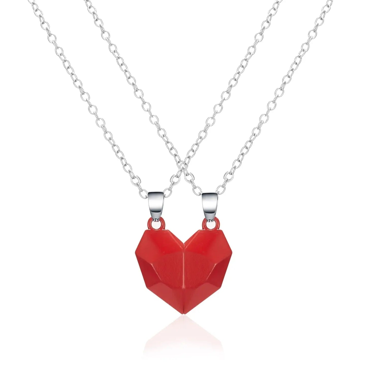 2Pcs Punk Heart Pendant Couple Necklace Lover Distance Faceted Magnetic Necklace - Blade & Thread