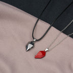 2Pcs Punk Heart Pendant Couple Necklace Lover Distance Faceted Magnetic Necklace nowadaysfashion