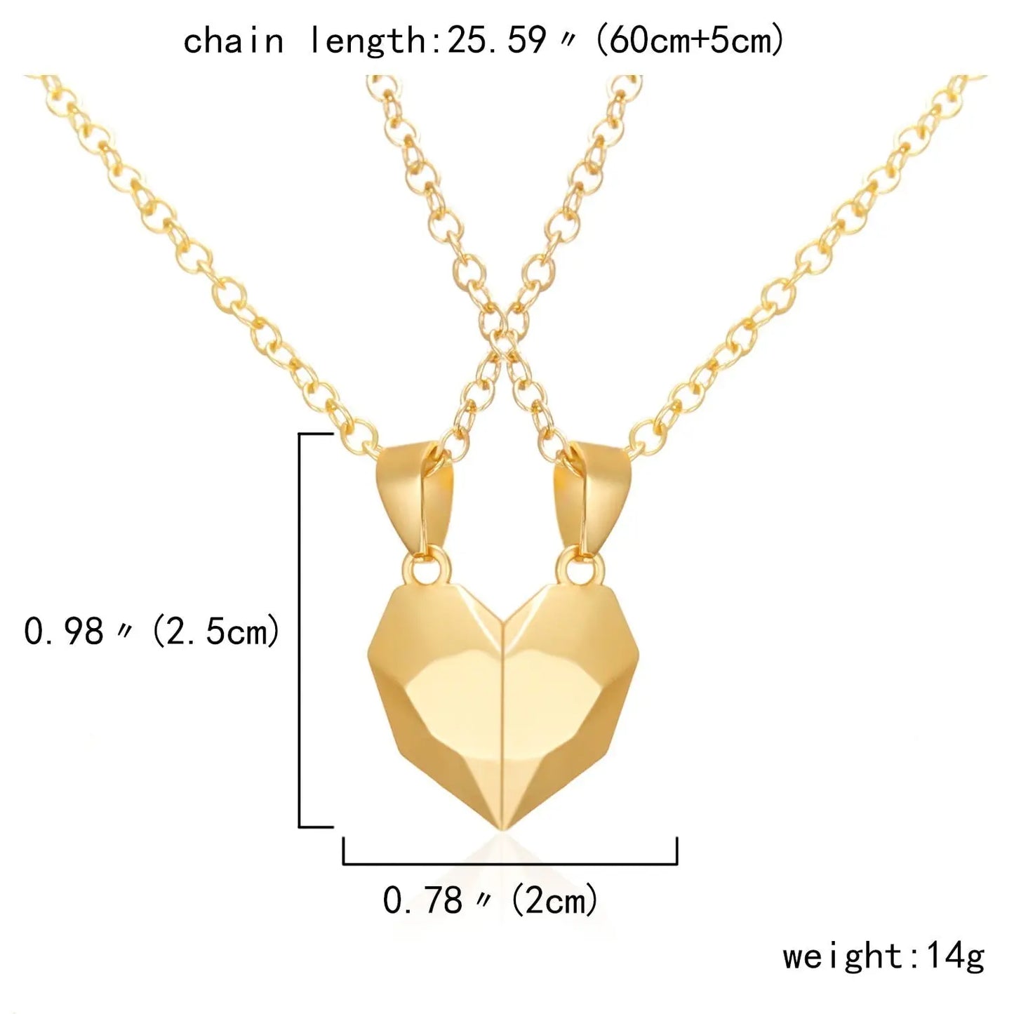 2Pcs Punk Heart Pendant Couple Necklace Lover Distance Faceted Magnetic Necklace - Blade & Thread